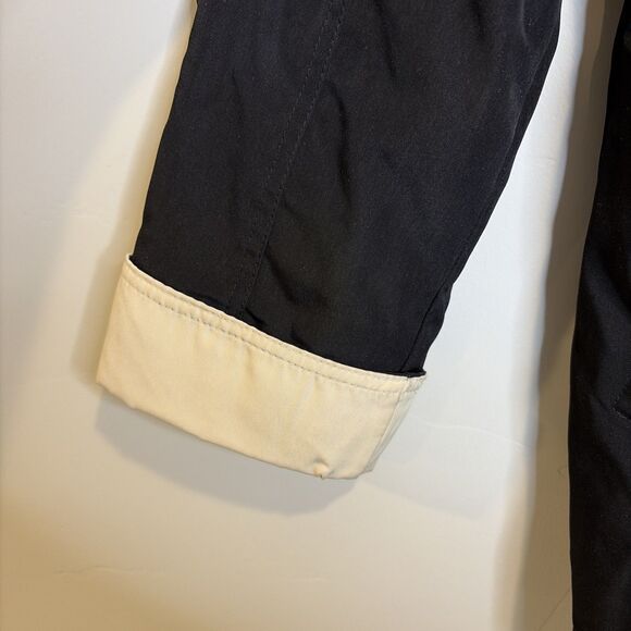 Nautica Coat Sz LP Women’s Black Ivory Polyester Zip Snap Jacket Missing Hood - Picture 2 of 16